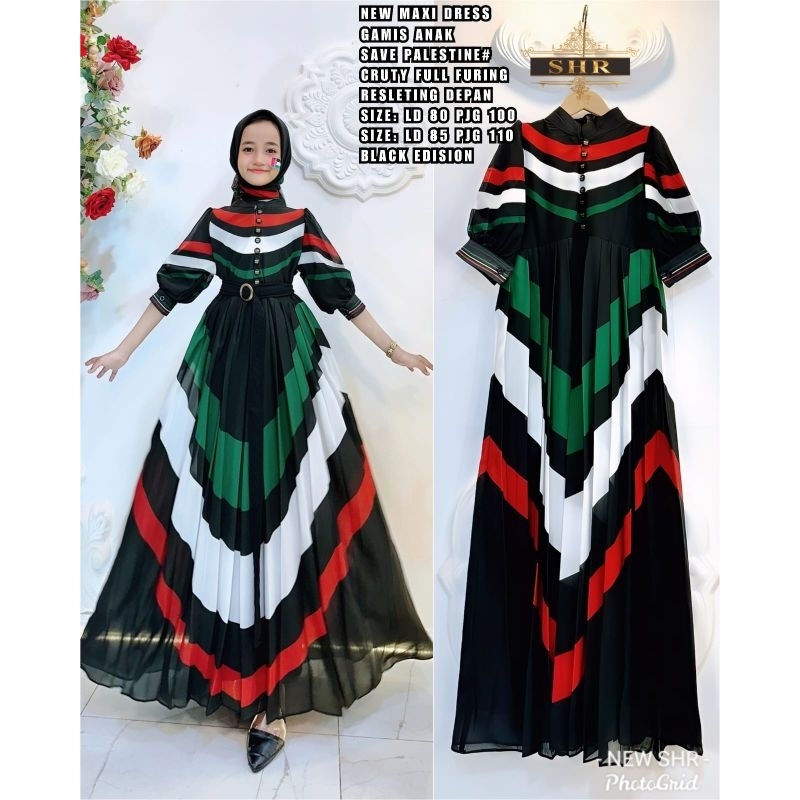 READY New dress anak  bahan ceruty premium import, full furring, SHR ORI