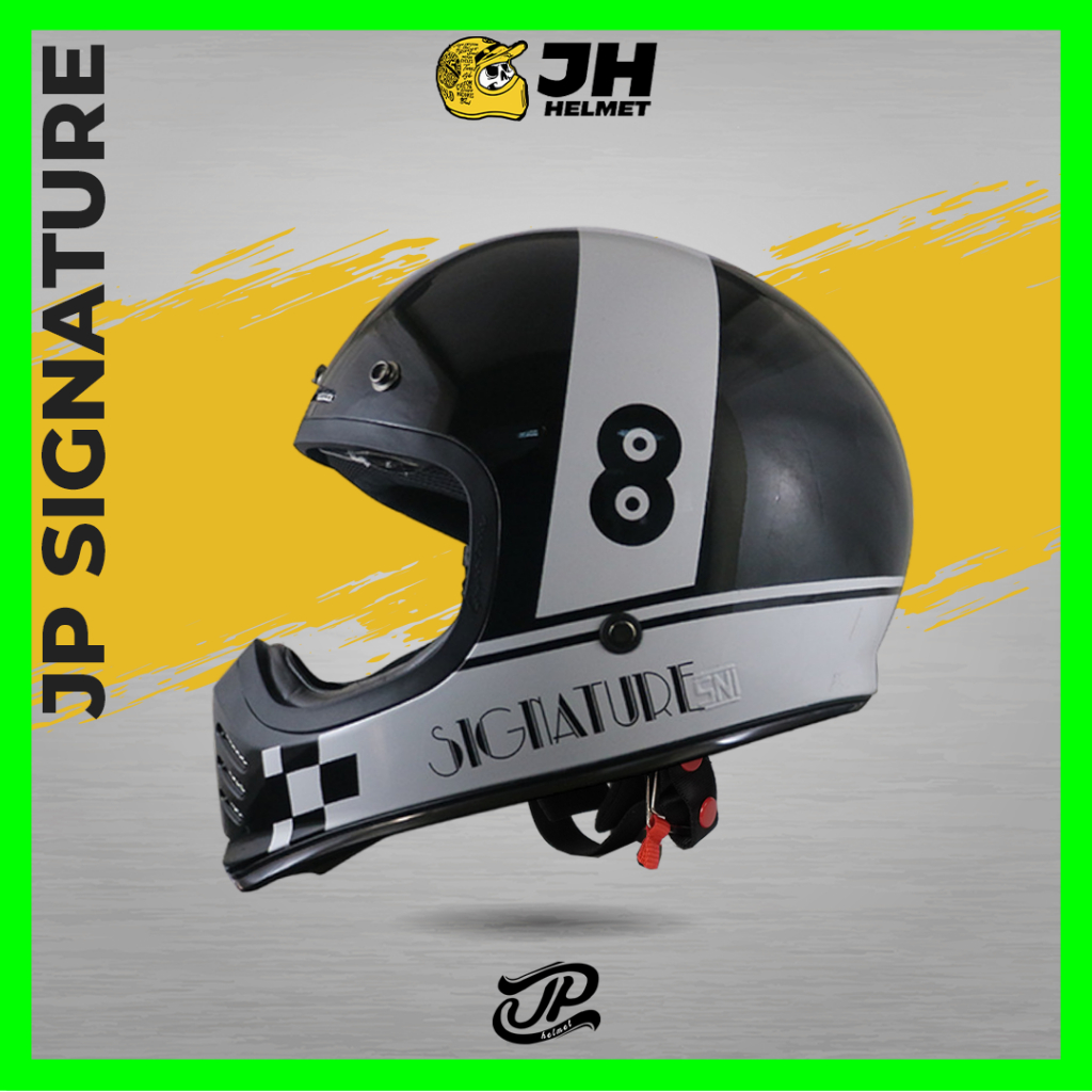 Helm JP Signature Motif SG03 Signature Black Glossy | Helm Cakil | Helm Retro | Helm Full Face | Jua