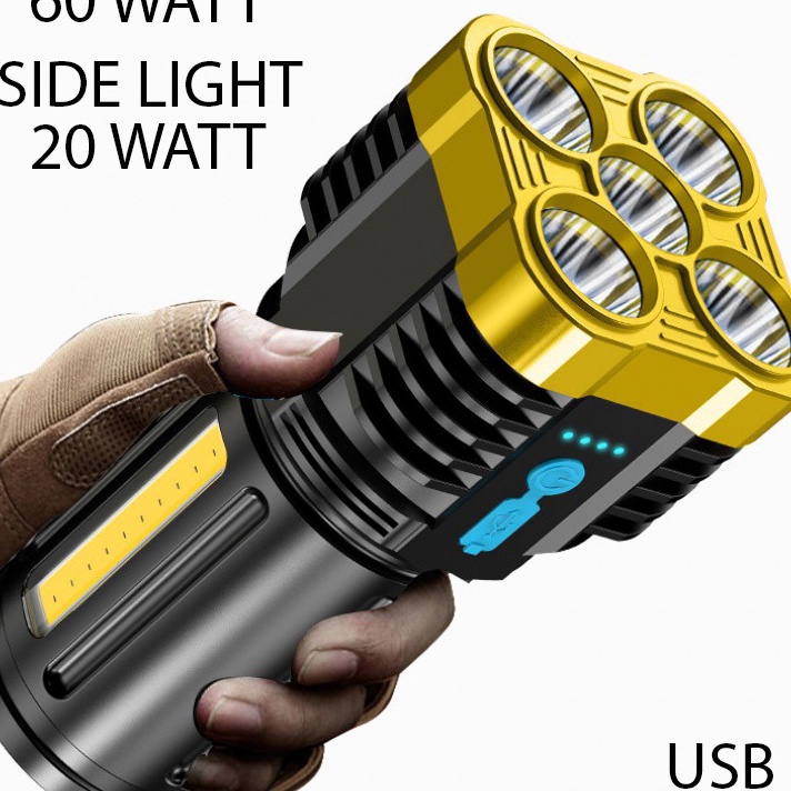 *TERLARIS* SENTER LED 5 MATA 60W + 20W / SENTER LED CHARGEABLE / SENTER CAS LED