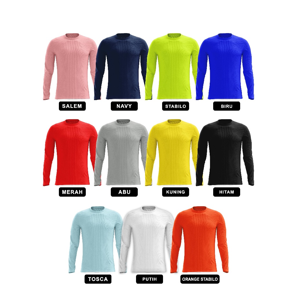 ATASAN LENGAN PANJANG POLOS BOLA RUNNING JERSEY OLAHRAGA FUTSAL GYM FITNESS DRIFIT UNISEX SIZE M/L/X