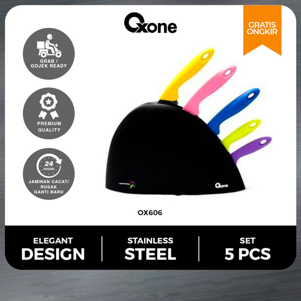 Oxone  OX606 Pisau Set Dapur Tajam Colorfull Dapat Tempat 5pcs