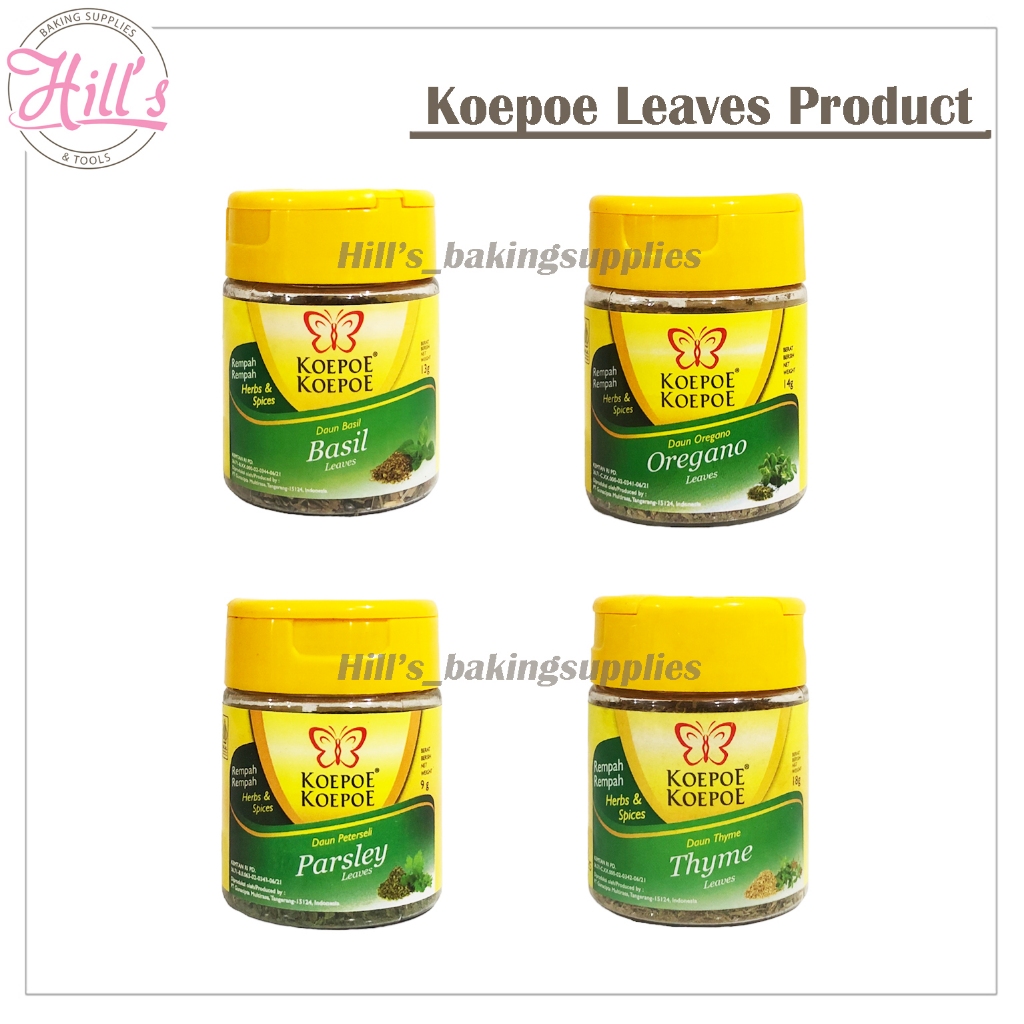 

KOEPOE ANEKA BUMBU MASAK REMPAH / BASIL 13gr / OREGANO 14gr / PARSLEY 9gr / THYME 18gr / KUPU