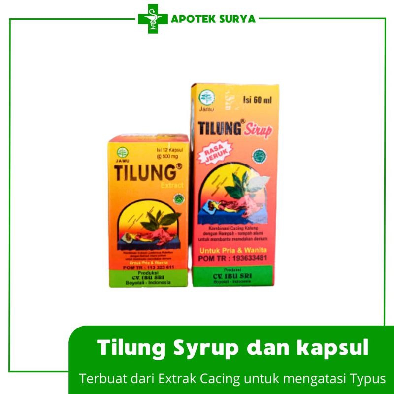 Tilung Sirup 60ml | Tilung 12 Kapsul | Ekstrak Cacing | Obat Cacing Demam Typus | Apotek Surya Semar