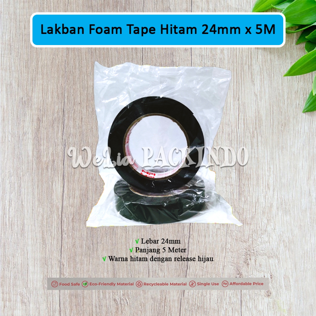 

Lakban Double Tape Hitam Release Hijau MPI 1 Inchi 24MMx5M / Isolasi Selotip Busa Hitam Lem 2 Sisi 24mm 5 Meter / Foam Tape