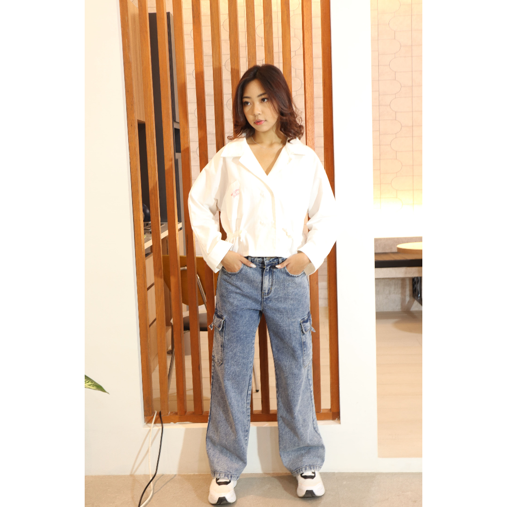 Celana Panjang Denim Kargo Missty Freeteen Jeans Denim Kargo Warna Biru (Camomile 48)