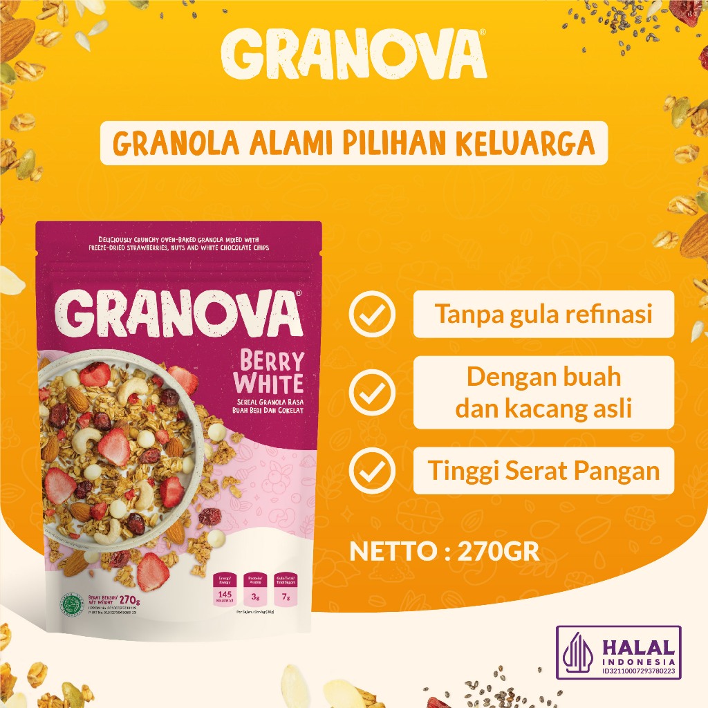 

Granova - Granola Berry White (Buah Beri & Coklat Putih) 100gr / 270gr - Sereal, Sarapan Sehat, Halal