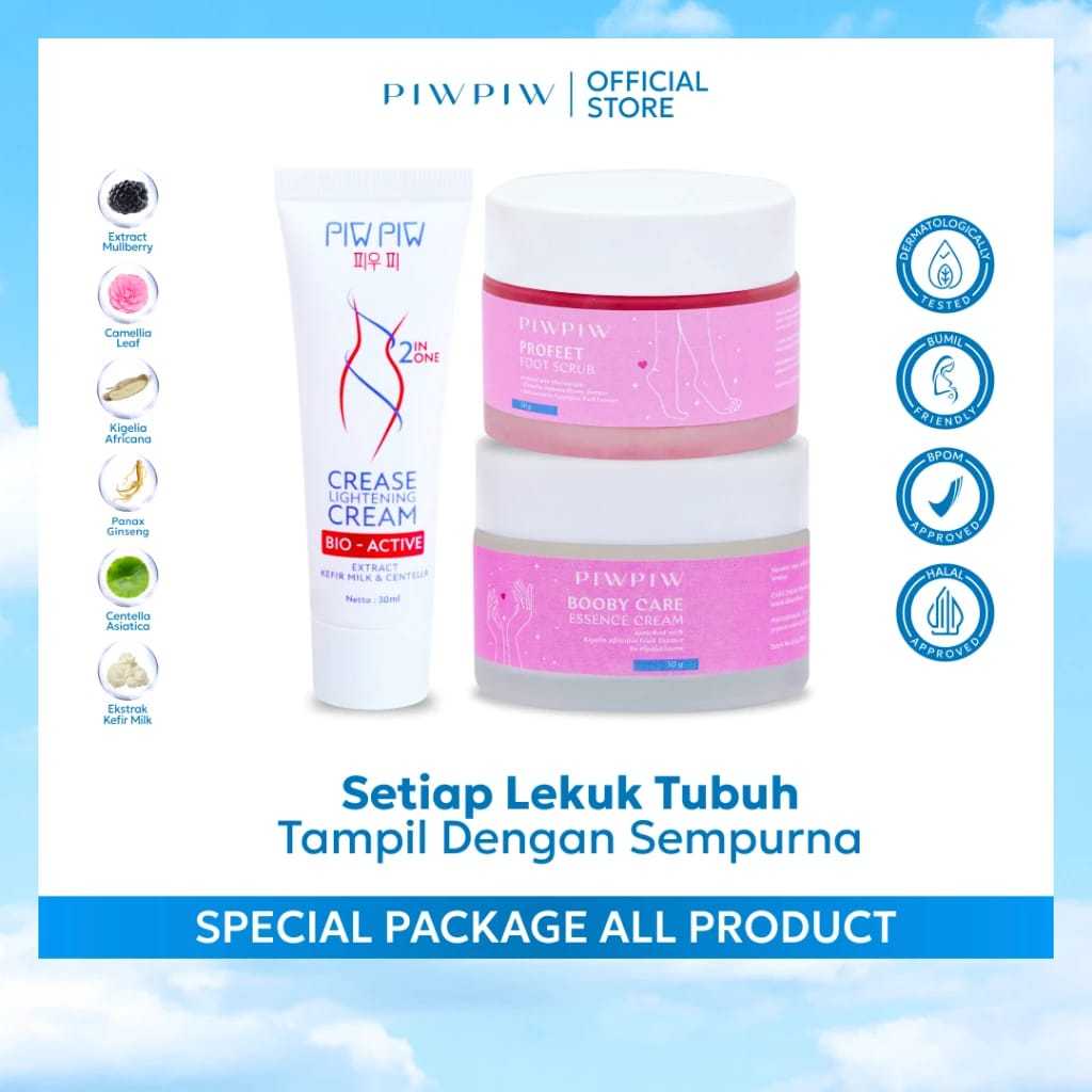 PAKET MIX PIWPIW CREASE LIGHTENING CREAM + PROFEET SCRUB + BOOBY CREAM