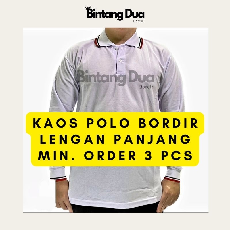 Kaos Polo/Kerah/Poloshirt Kombinasi Lengan Panjang Custom Bordir (Min. Order 3Pcs)