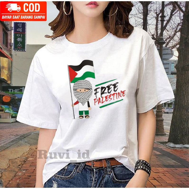 Ruvi_id-KAOS FREE PALESTINA / BELI 3 KAOS GRATIS HEADSET EXTRA BAS / KAOS BELA PALESTINA WANITA / KA