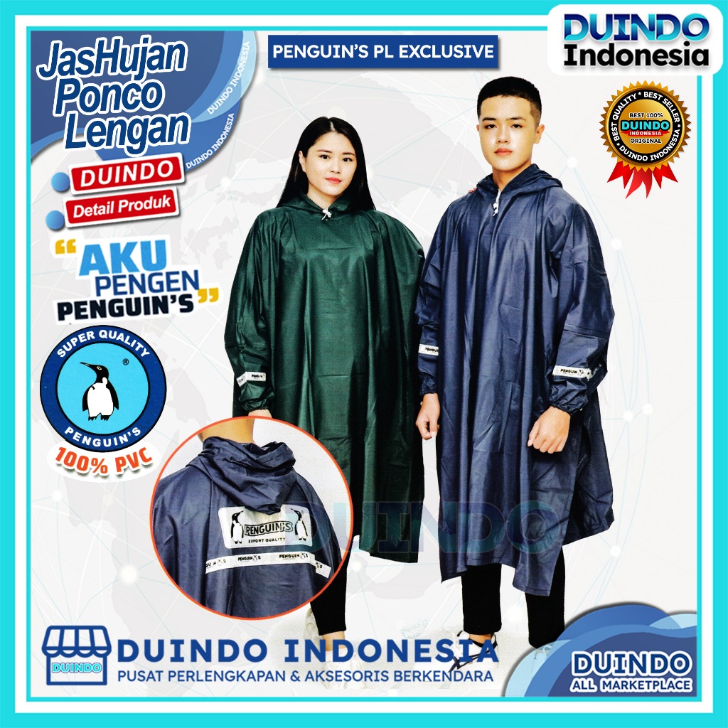 Duindo - Jas Hujan Penguin's Exclusive Ponco Lengan Pria Wanita Mantel Pinguin Kelelawar