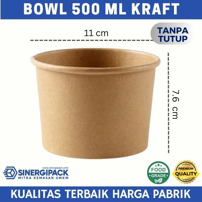Paper Bowl 500ml Kraft - Mangkok Kertas Tahan Panas