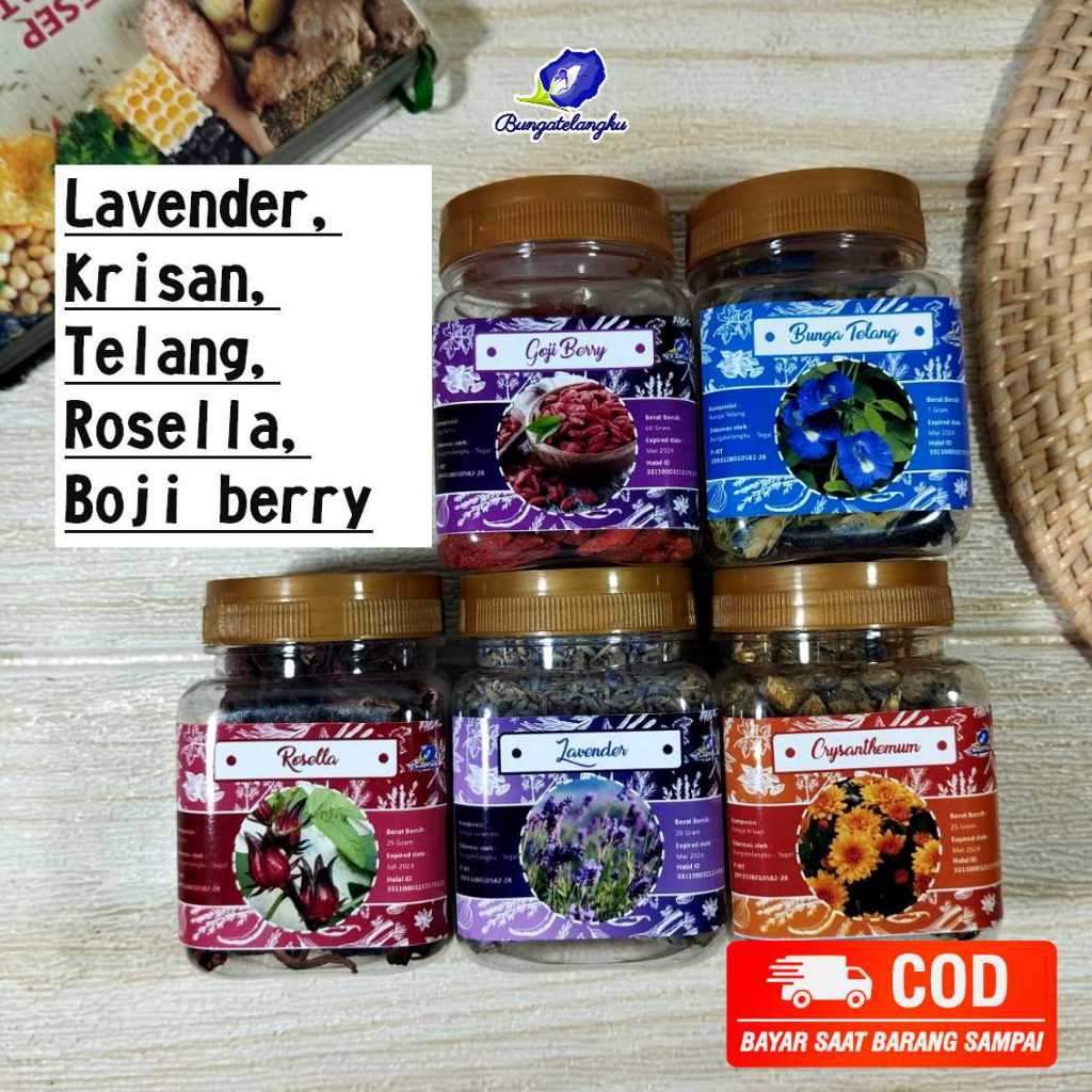 

Bunga Lavender | Krisan | Bunga Telang | Rosella | Goji berry | Mint | Bunga Kering | Teh Kering