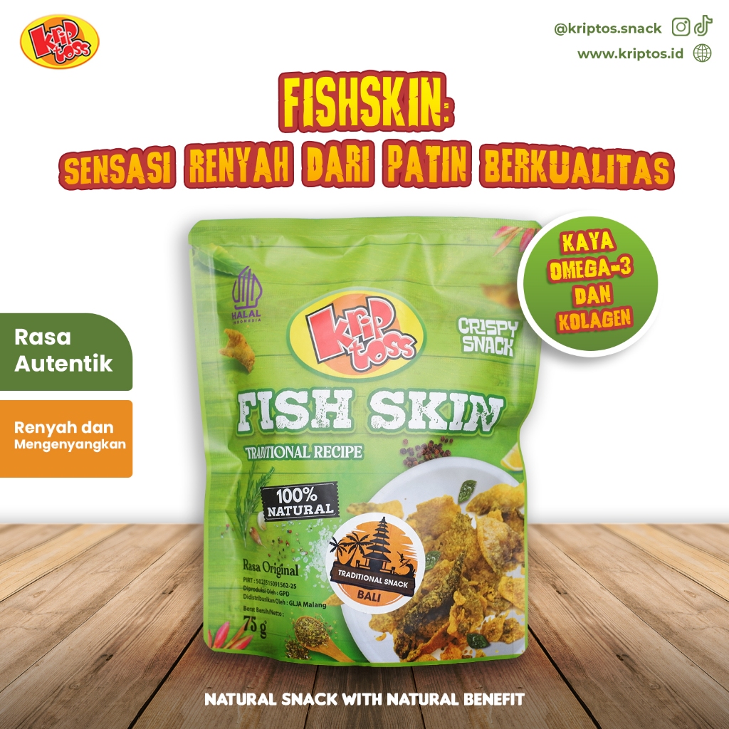 

KRIPTOS Kripik Kulit Ikan NON MSG & Pengawet 100% Asli Nature Fish Skin Halal Awet Murah hits 75g Pouch