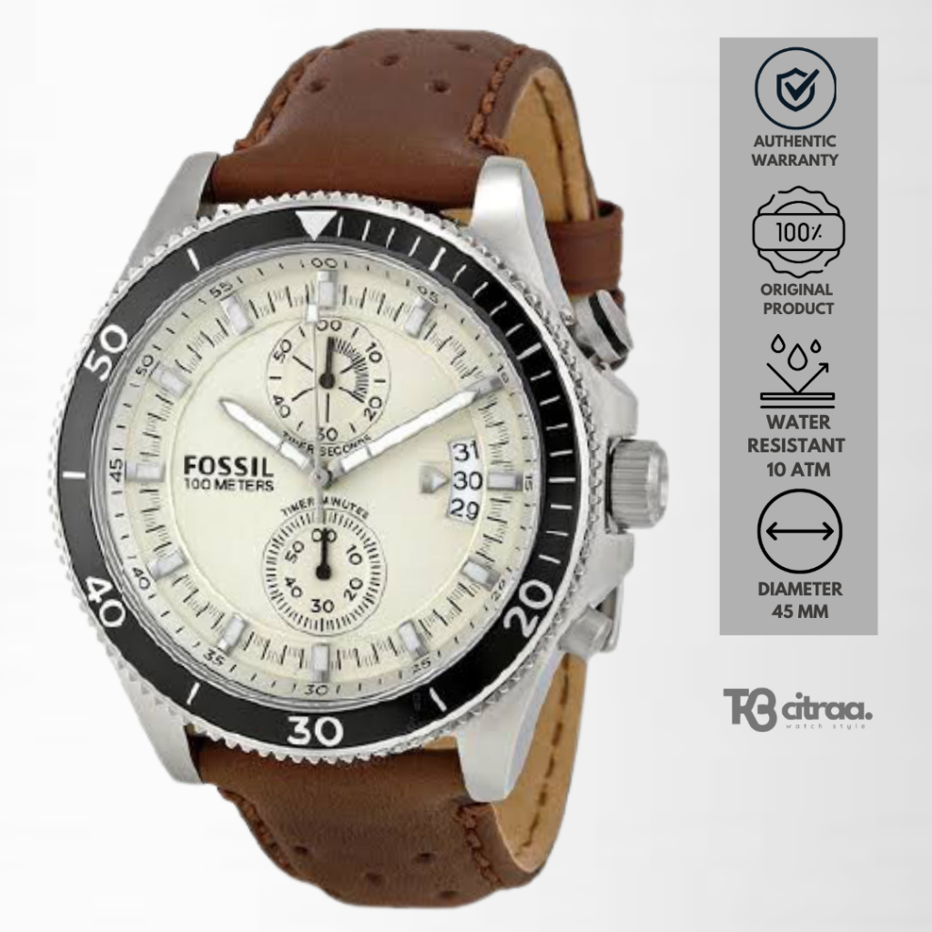jam tangan fashion pria fossil cowok wakefield analog strap kulit chronograph men brown leather sporty water resistant casual original CH2943