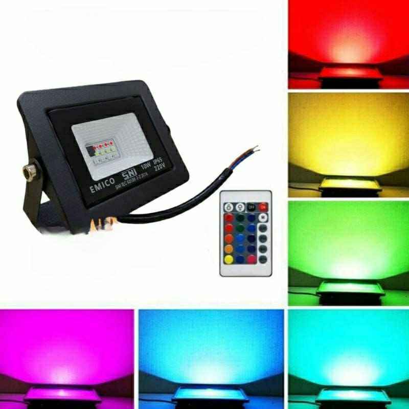 Lampu sorot LED RGB 10 watt warna warni outdoor remot lampu hias taman
