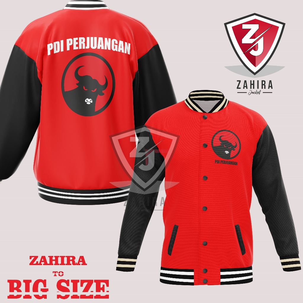 Jaket Partai PDI Perjuangan - Model Varsity Kancing Exlusive Bahan Tebal Ready To Bigsize { Gratis S