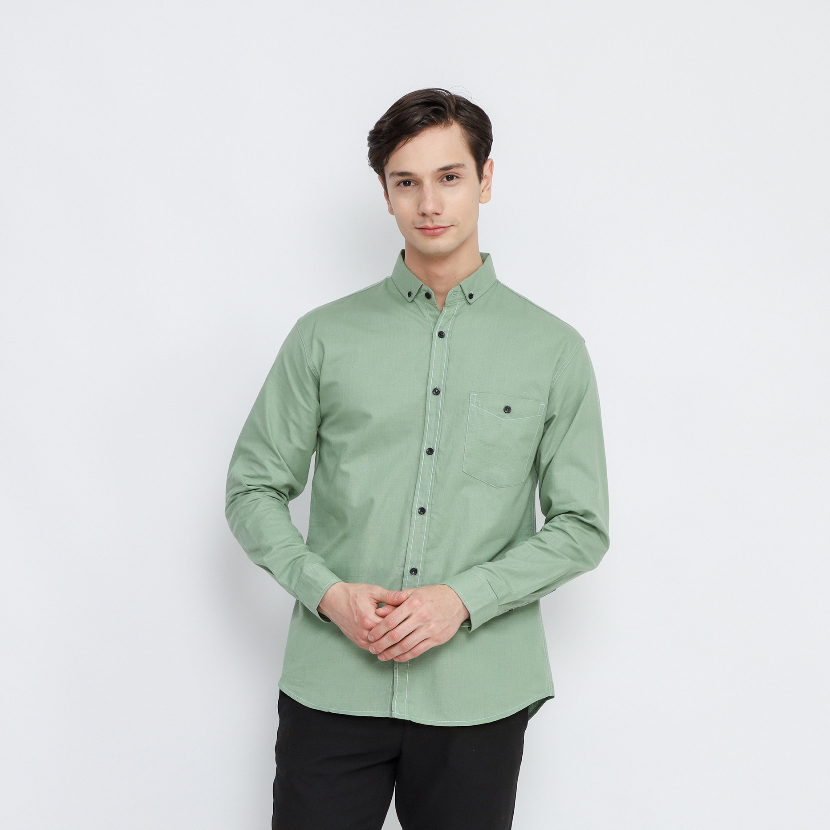 Kemeja Polos Pria Lengan Panjang Sage Green Premium | Kemeja Pria Sage Green High Quality Slimfit