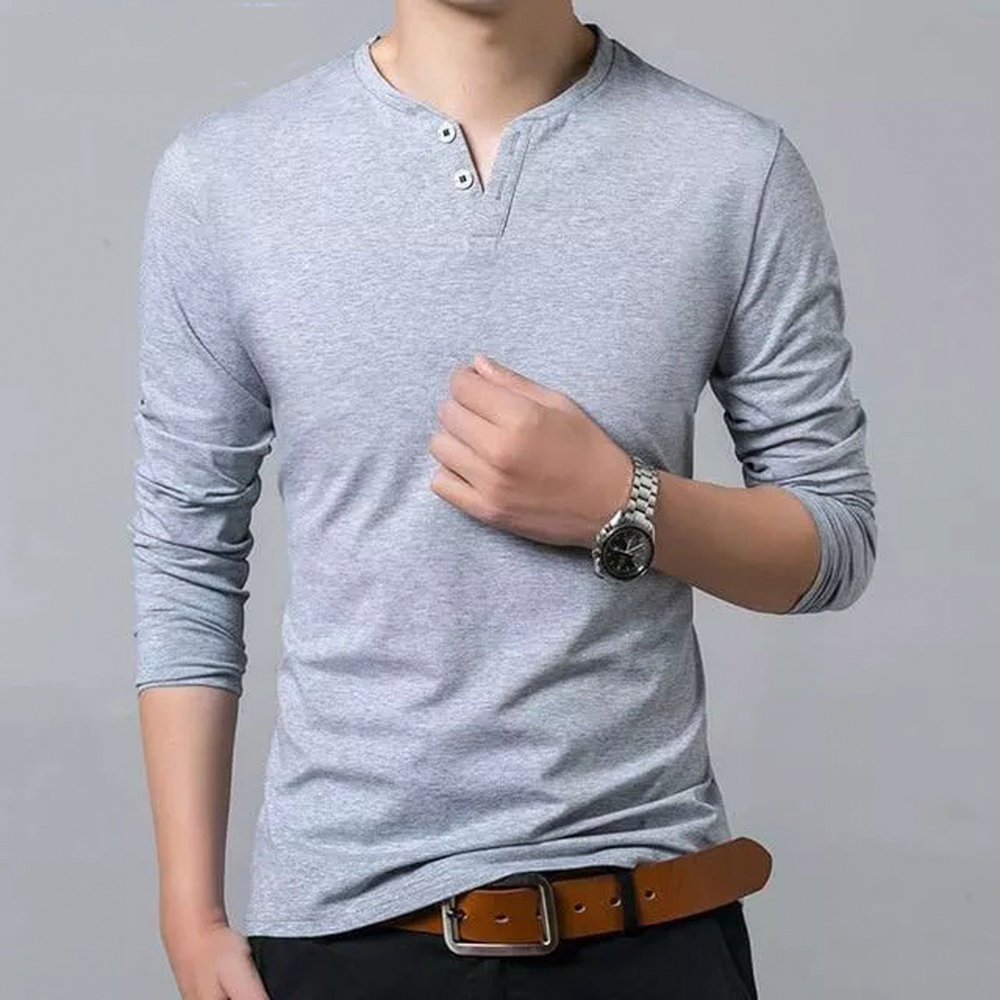 kaos v neck kancing hias/kaos v neck kancing hias lengan panjang