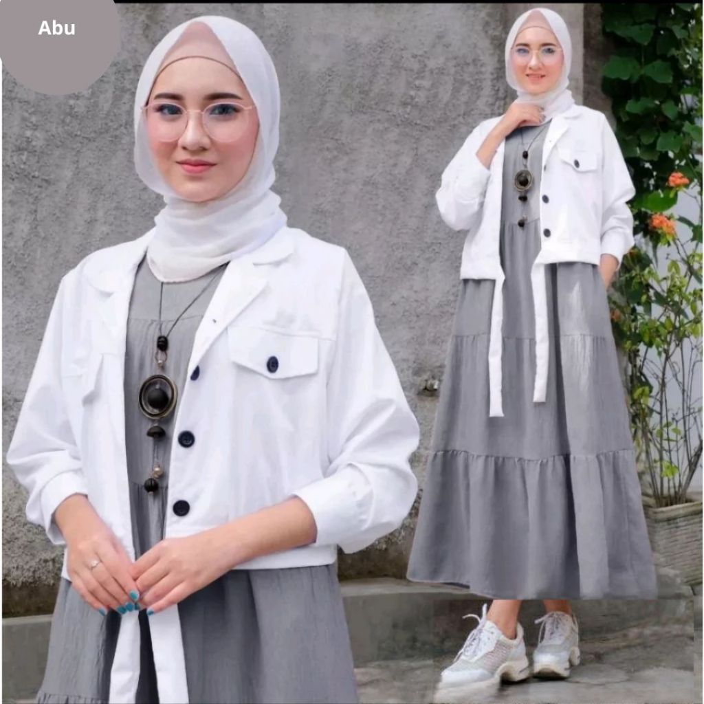 recommended fz valen set gamis+rompi -one set 2in1crinkle airflow setelan wanita terbaru 2022