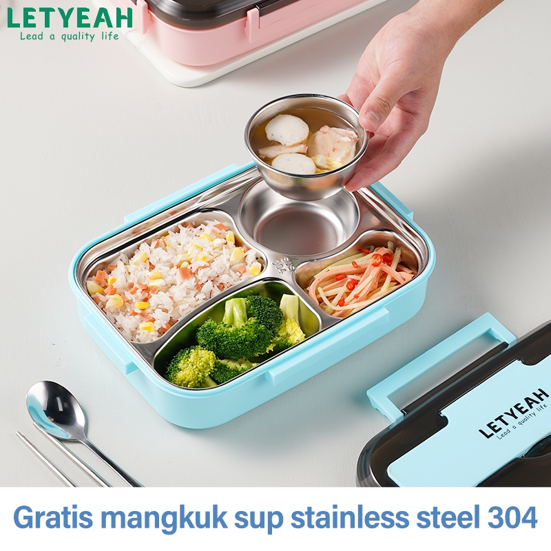 【Live exclusive】LetYeah lunch box stainless anti tumpah dan anti bocor/Kotak Makan 4 Sekat