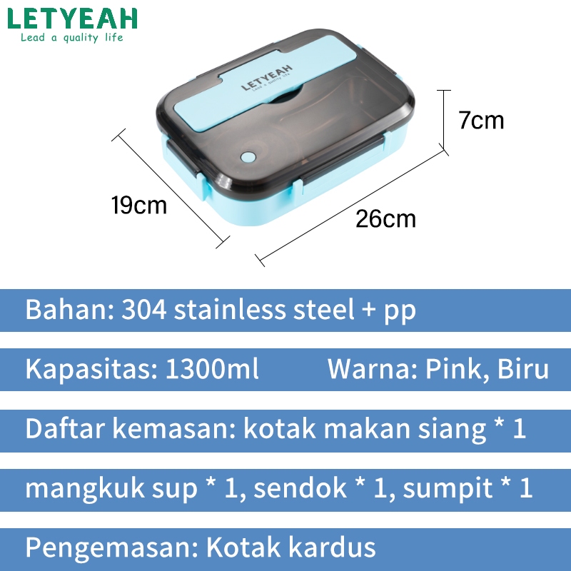 【Live exclusive】LetYeah lunch box stainless anti tumpah dan anti bocor/Kotak Makan 4 Sekat