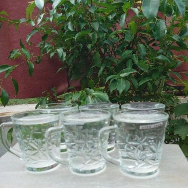 termurah gelas kopi 6pcs/gelas cangkir/gelas kaca/gelas kopi motif bunga