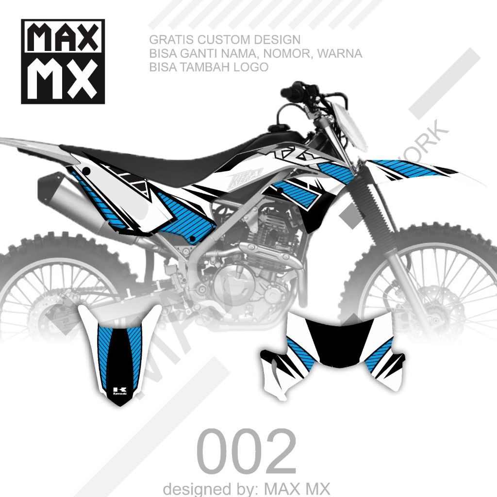 decal klx 230 striping variasi sticker full body dekal motifgrafis putih biru list hitam simple D-A7