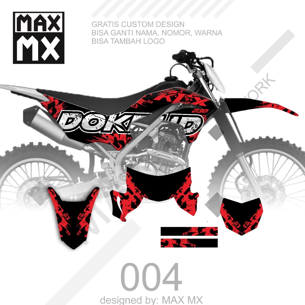 decal klx 230 striping variasi sticker full body dekal motif hitam bercak merah simple D-A7-004