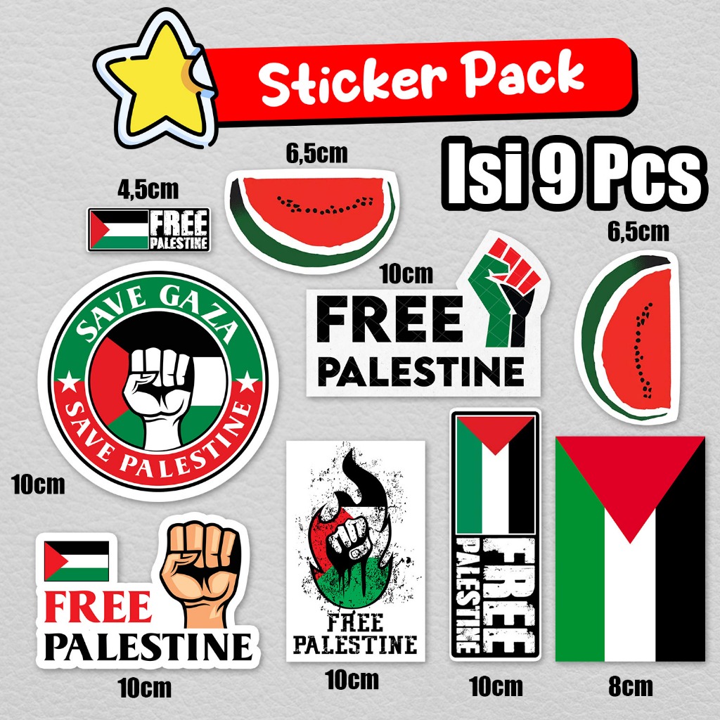 

Stiker Pack Palestina isi 9pcs Sticker Simbol Semangka Bendera Perjuangan Free Palestine Bahan Vinyl Anti Air