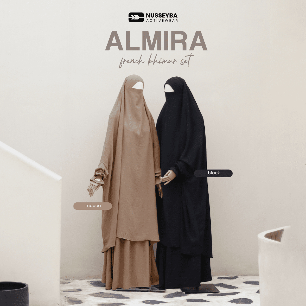 Nusseyba Almira French Khimar Set Gamis Set Khimar Umroh Abaya Umroh Bahan Cringkle