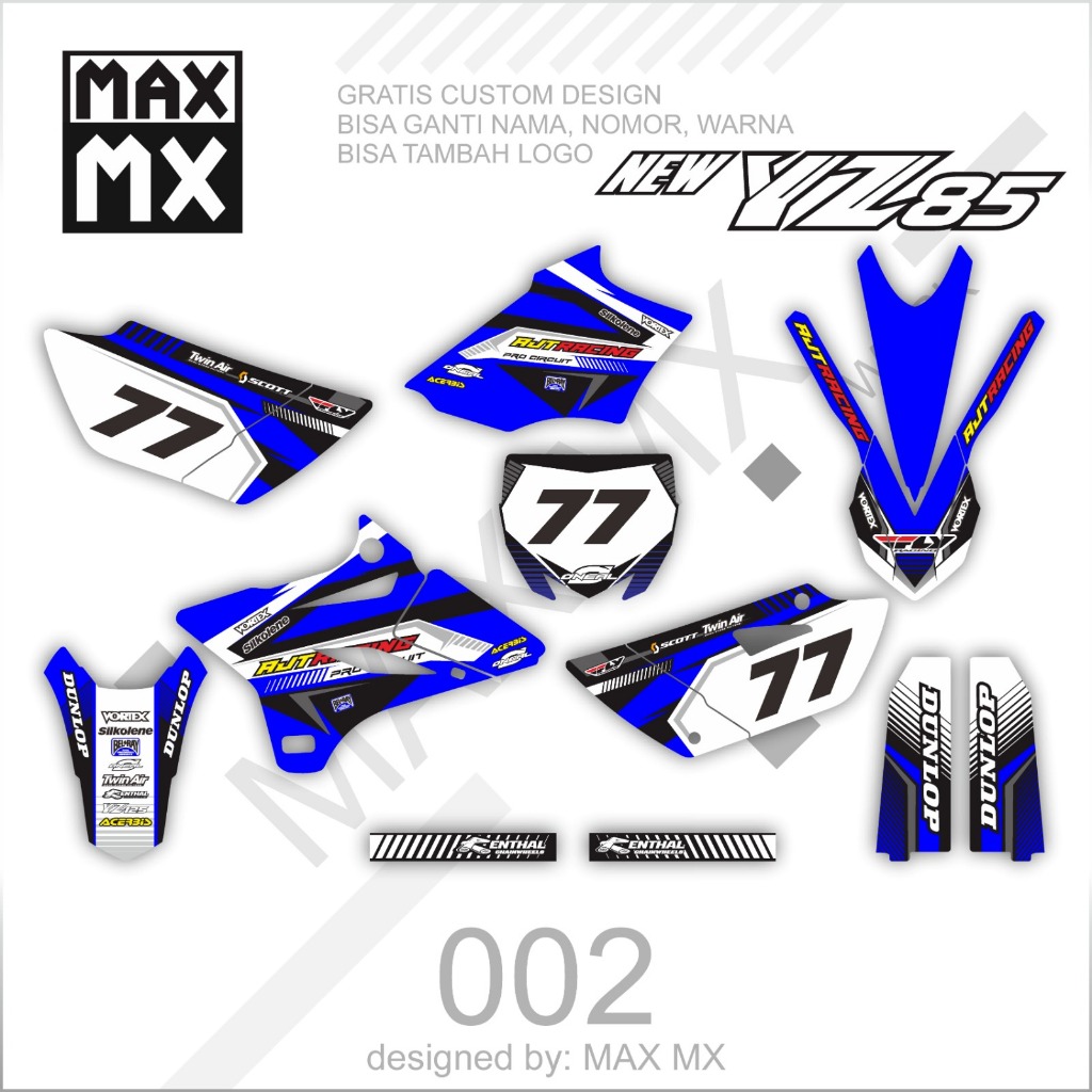 Decal Sticker Striping New Yz 85 motif BIRU PUTIH LIST HITAM D-C6-002