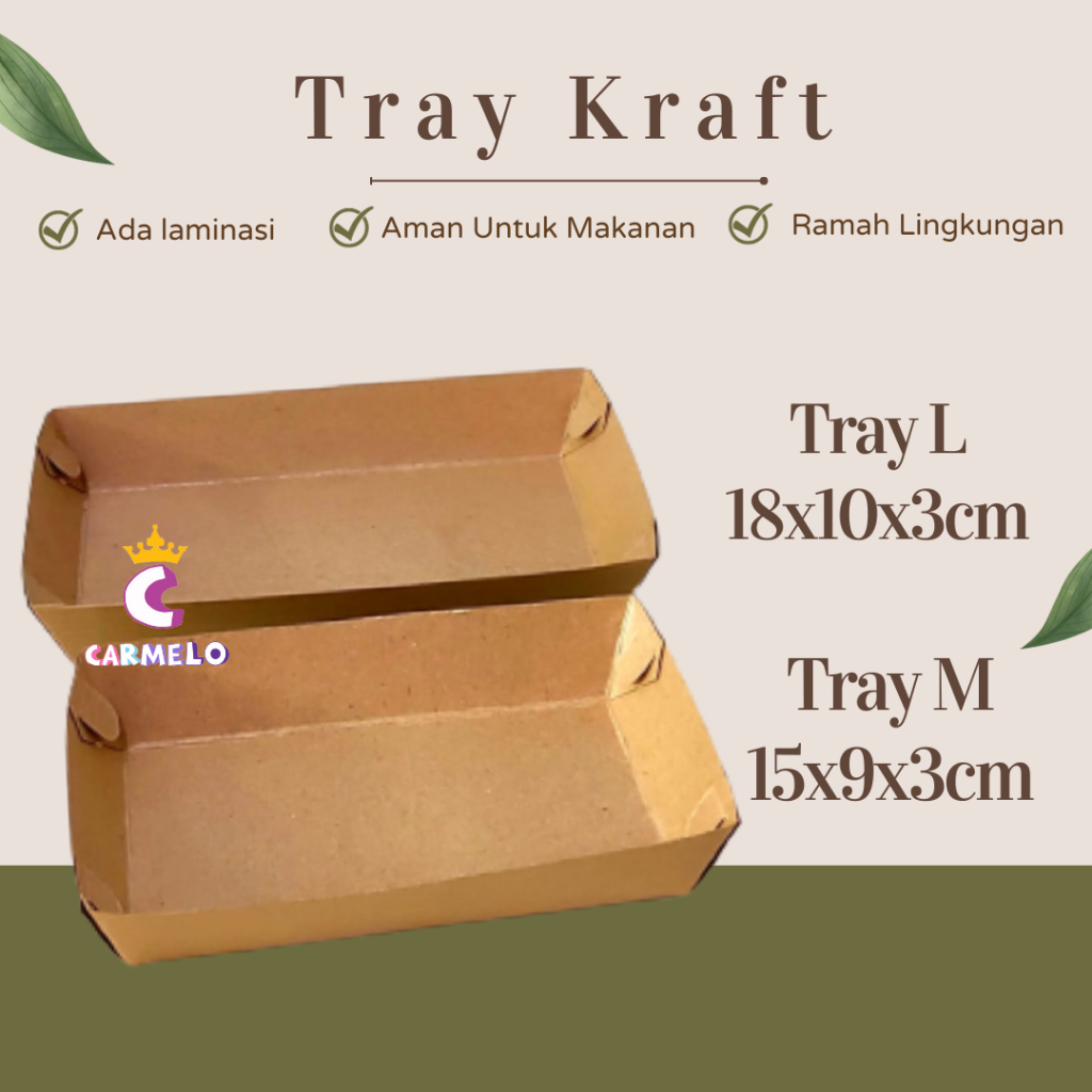 Paper Tray Dine In Laminasi L/M/S/B Kraft Coklat Tebal 290gsm/Tray makanan kertas / Dus kue/Packagin