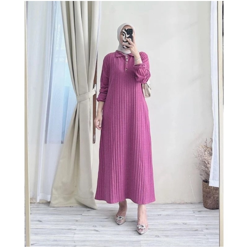 Gamis Laluna Knit Maxline Hornet Gamis kancing busui fit to L-XL