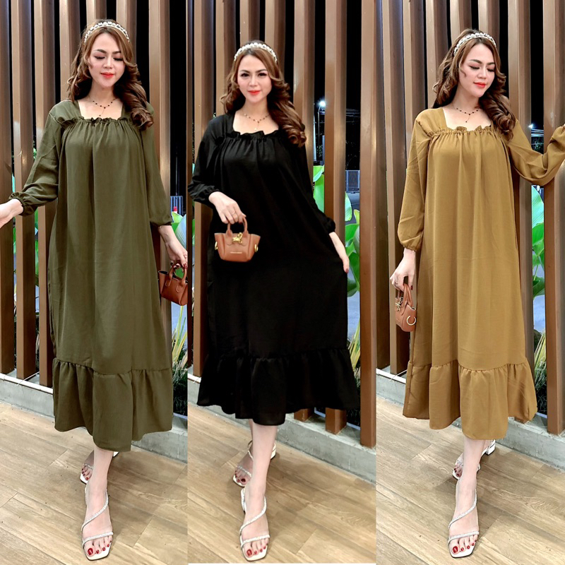 DASTER GAMIS LAILA CRINKLE AIRFLOW  LENGAN KERUT GAMIS FUJI VIRAL CRINGKEL AIRFLOW BAWAH REMPEL