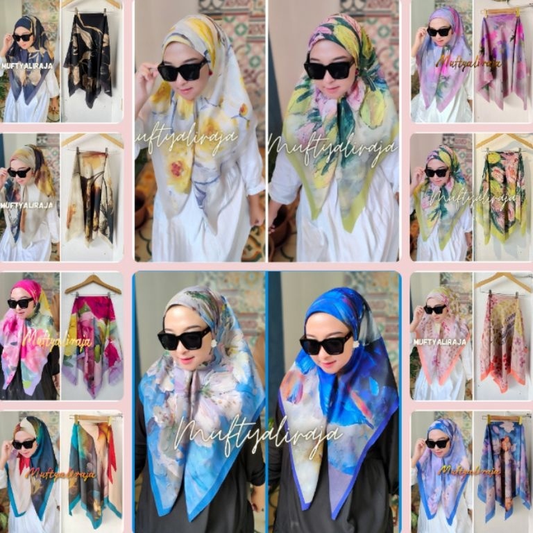 Kode2y2Xm Hijab motif denay kw denay premium segiempat motif hijab segiempat polos