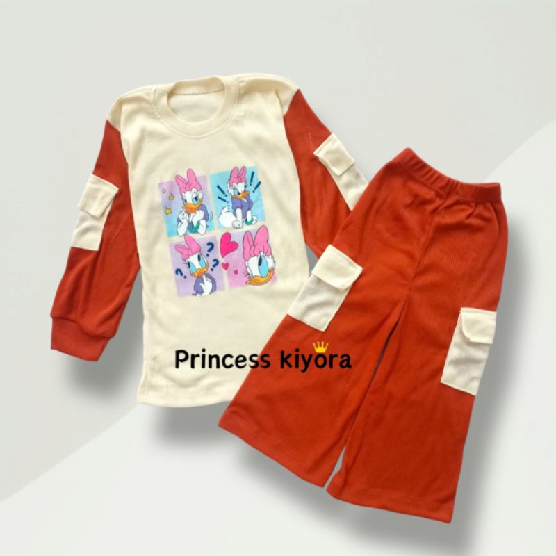 	 kiyora - Setelan Anak Cargo Pakaian anak perempuanlo one set daisy duck 1-6th	