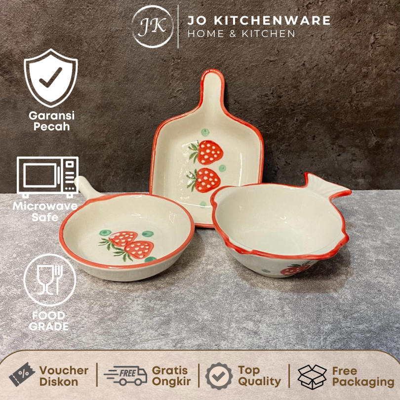 Lepek mangkok kecil keramik motif strawberry / souvenir lepek unik 165