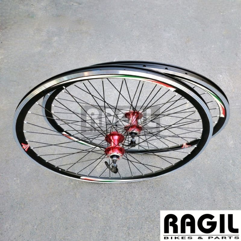 WHEELSET 700C 700 C LESPO LUBANG 36 HOLE 36H SEPEDA BALAP ROAD BIKE MTB DOUBLE WALL HITAM 7 8 9 SPEE