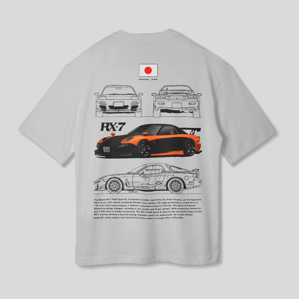 ImmanI Heavyweight Oversize T-Shirt Kaos FullPrint Unisex - Mazda RX7 FD3S Spirit R Blueprint