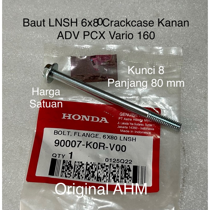 Baut LNSH 6x80 Crankcase Kanan ADV PCX Vario 160 Ori AHM 90007 K0R V00