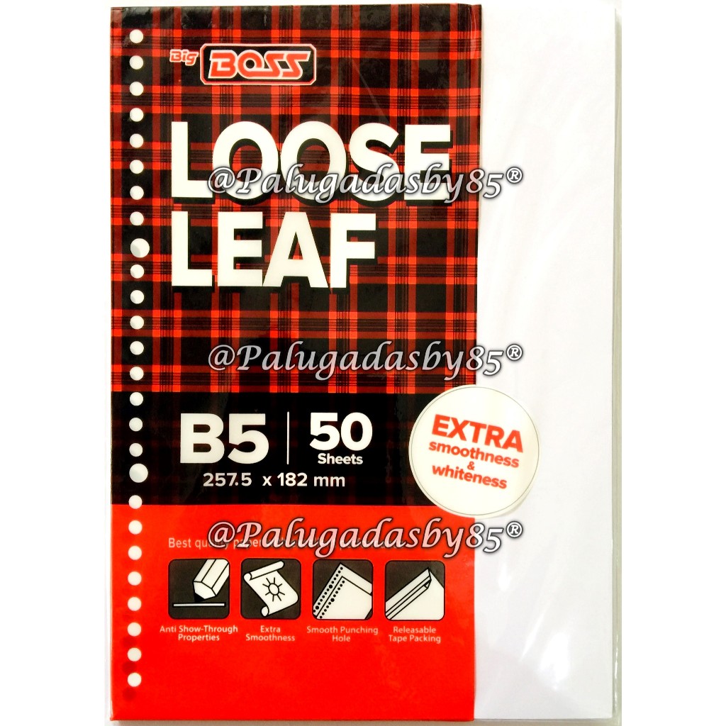 

(1 Pak Isi 50 Lembar) GROSIR Loose Leaf BIG BOSS B5 50 Lembar Polos Tanpa Garis / BigBoss Loose Leaf 50 B5 Plain / Isi Kertas File B5 50 Plain / Binder Big Boss B5 50 Polos