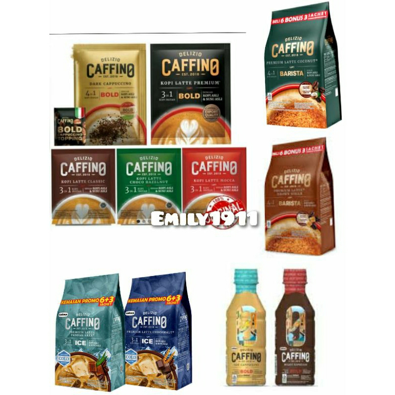 

CAFFINO Delizio kopi latte / coffee / bold / choco hazelnut / mocca / classic / box /kotak / dark cappucino / RENCENG / RENTENG / barista coconut / brown sugar / ice chocomalt / pandan aren