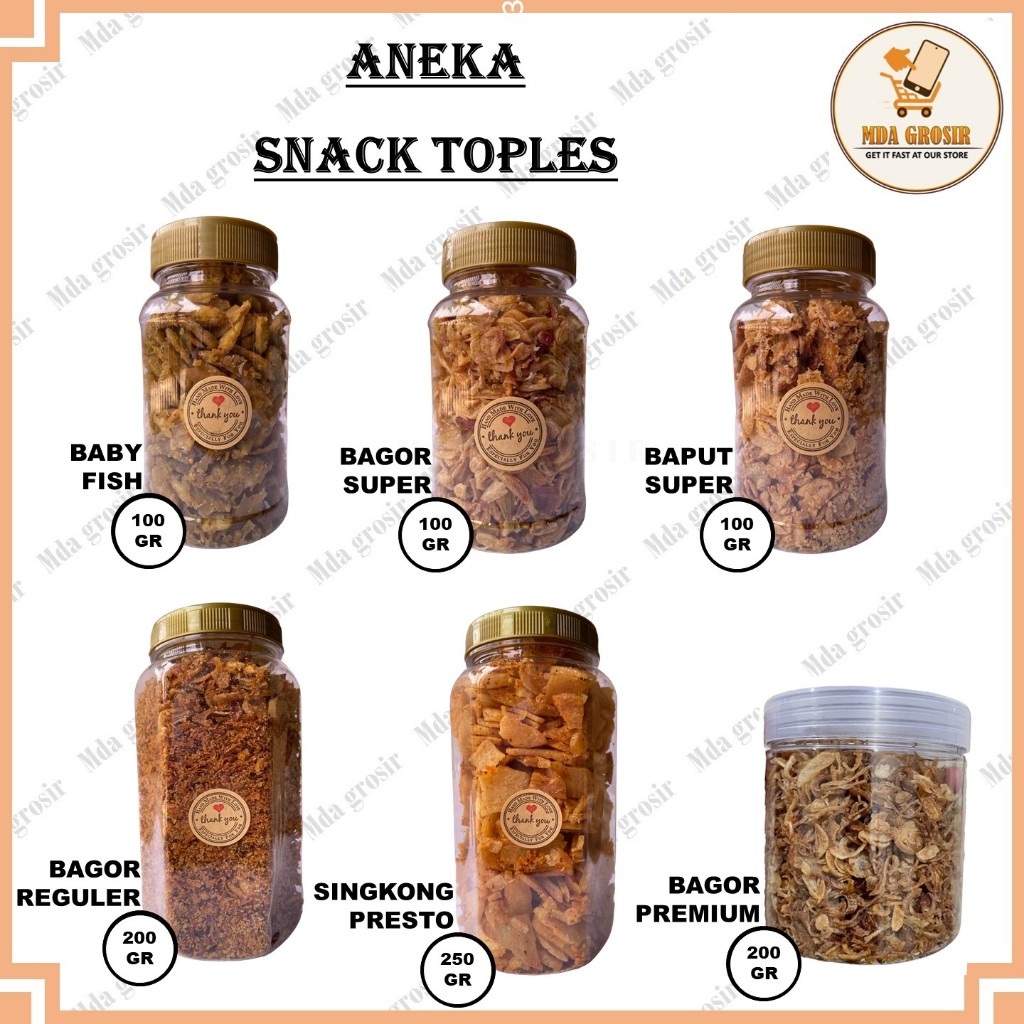 

[MDAGROSIR] ANEKA SNACK TOPLES - BUMBU DAPUR TOPLES - BRAMBANG BAWANG GORENG BREBES PREMIUM - BAWANG PUTIH GORENG SUPER - KERIPIK IKAN BABY FISH NILA RENYAH - KERIPIK SINGKONG YA AYA PRESTO SUPER RENYAH