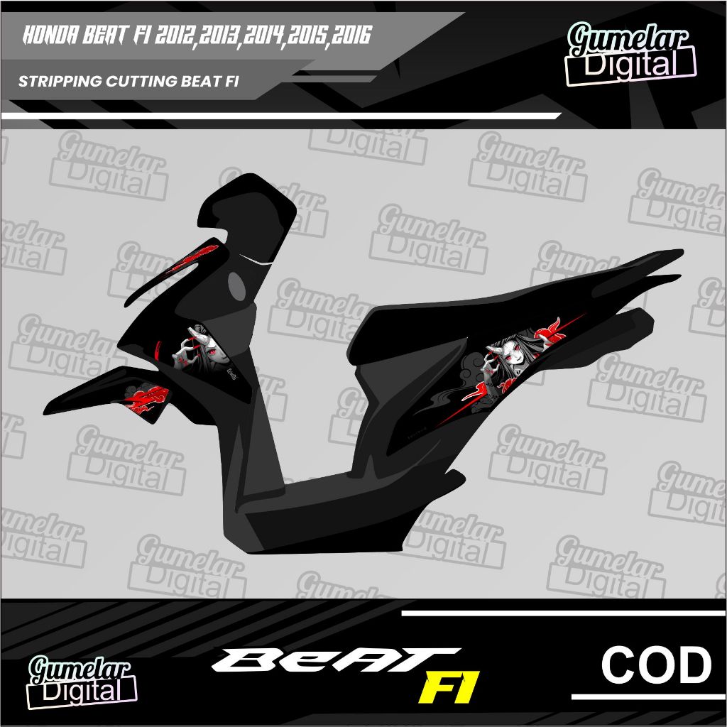 STRIPING SIMPEL HONDA BEAT FI 2012 2013 2014 2015 2016 NEZUKO DEMON MODE DEMON SLAYER SUDAH DI CUTTI
