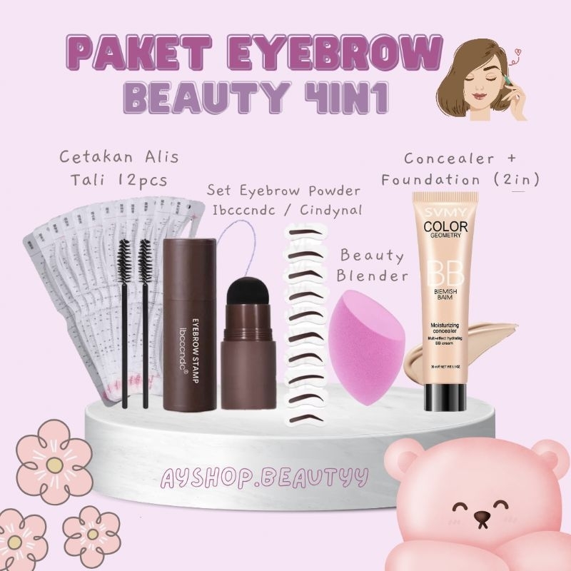 (4in1) Paket Hemat Eyebrow Powder 4in1 Cetakan Alis Tali/ Eyebrow Powder Ibcccndc
