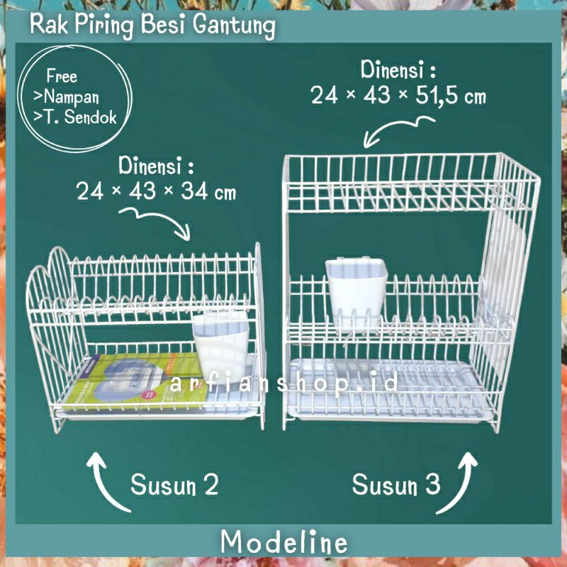 Rak Piring + Nampan + Tempat Sendok Susun 2, 3 - Modelline / Rak Piring Gantung / Rak Piring Besi An
