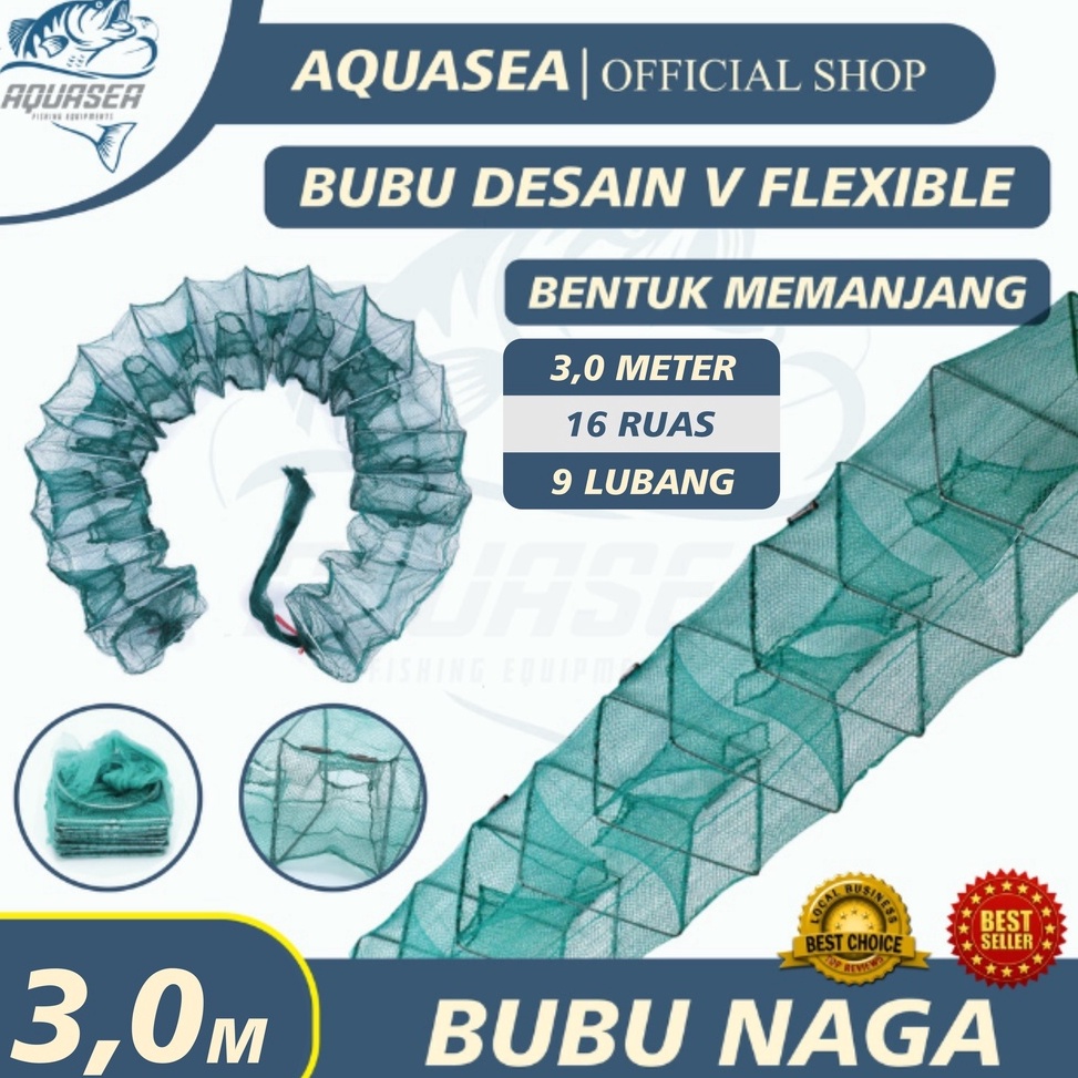 Tidak Diragukan.. AQUASEA - Bubu Naga Hijau 3.0 meter / 3.0m Bubu Naga Perangkap Ikan Udang Kepiting