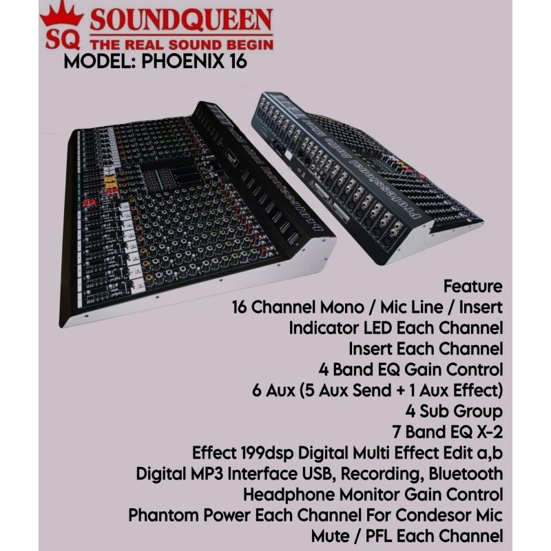 mixer SQ phoenix 16 chanel produk soundqueen phoeni 16 original