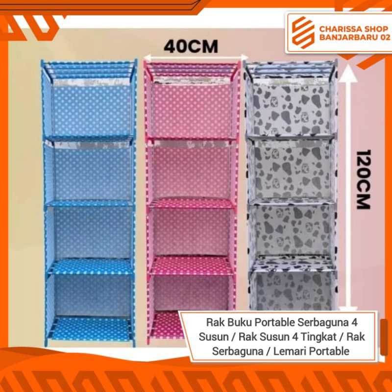 Rak Buku Portable Serbaguna 4 Susun / Rak Susun 4 Tingkat / Rak Serbaguna / Lemari Portable / Lemari