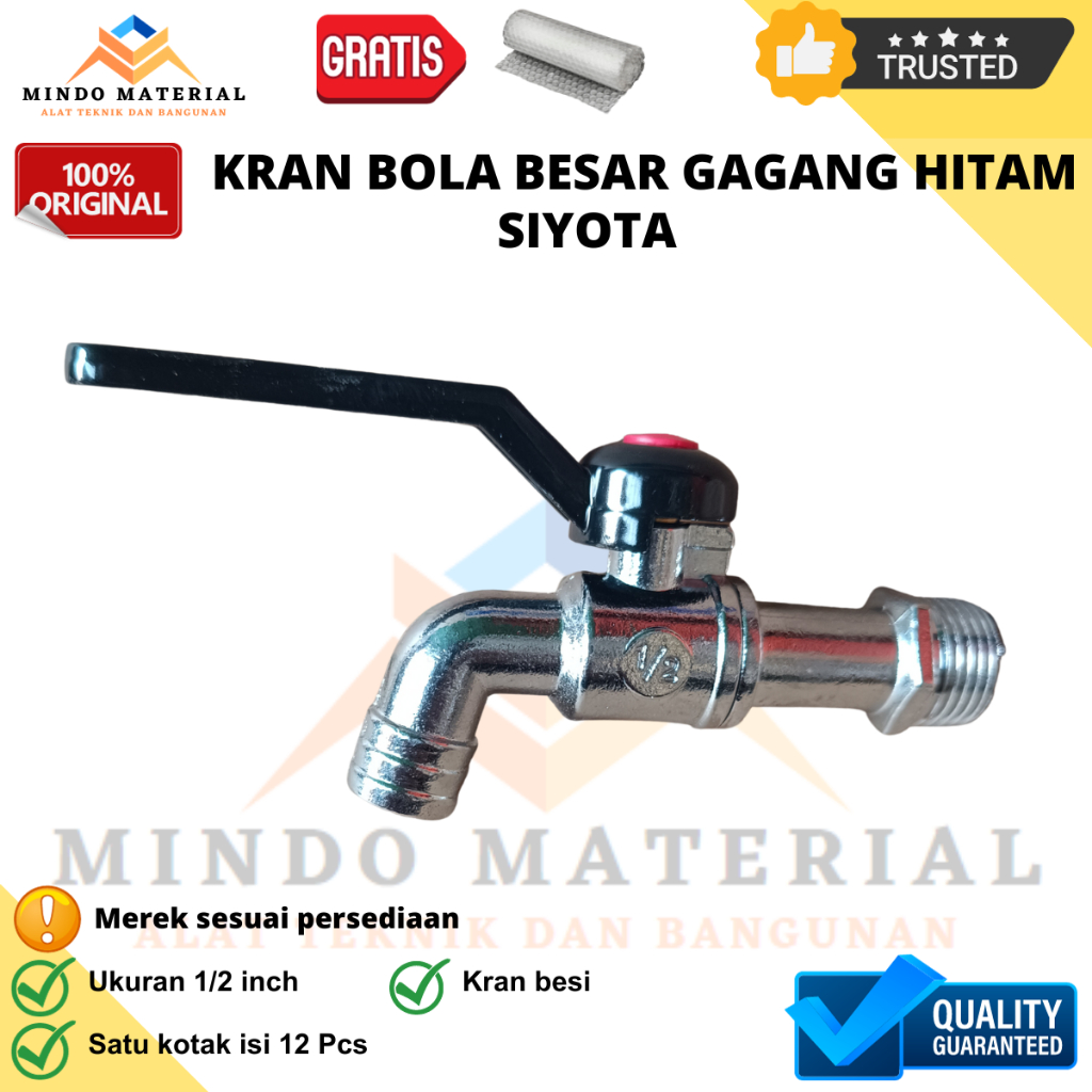 Kran Air Tembok Besi 1/2 Inch Gagang Hitam SIYOTA